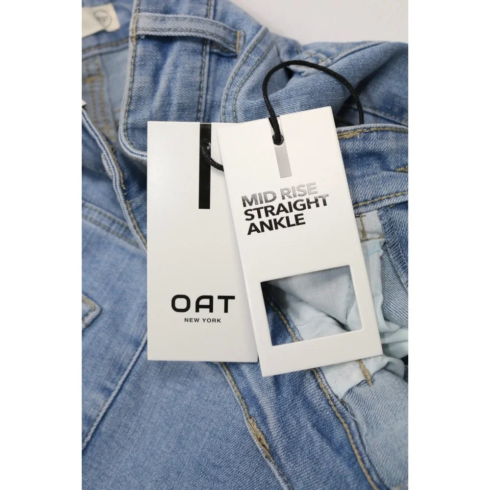 OAT New York Mid Rise Straight Ankle Jeans Women 6/28 NWT Light Wash Raw Hem